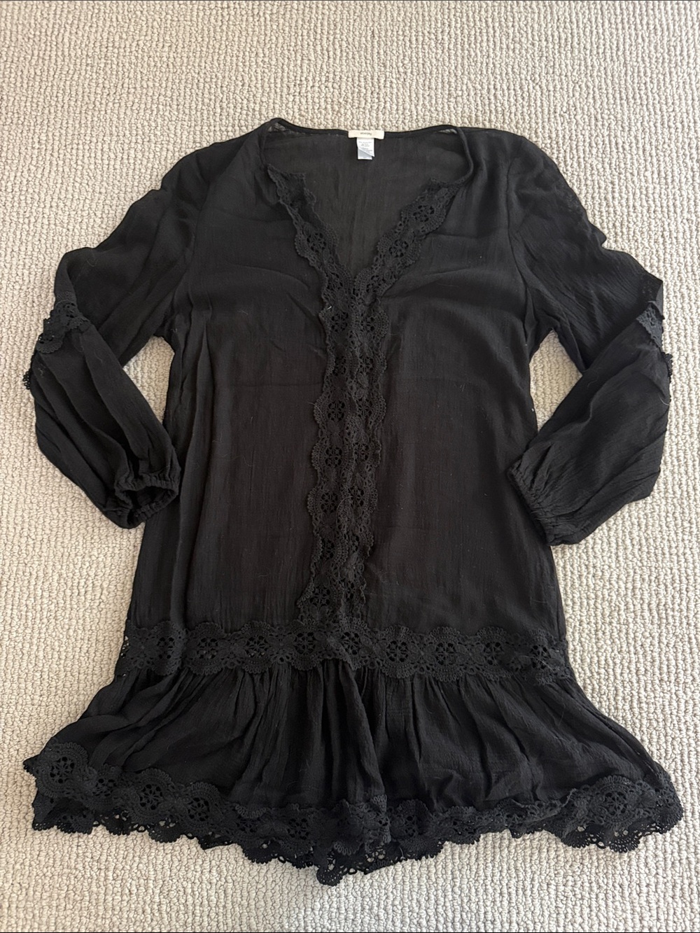 Eberjey Black Lace-Trim Swimsuit Coverup